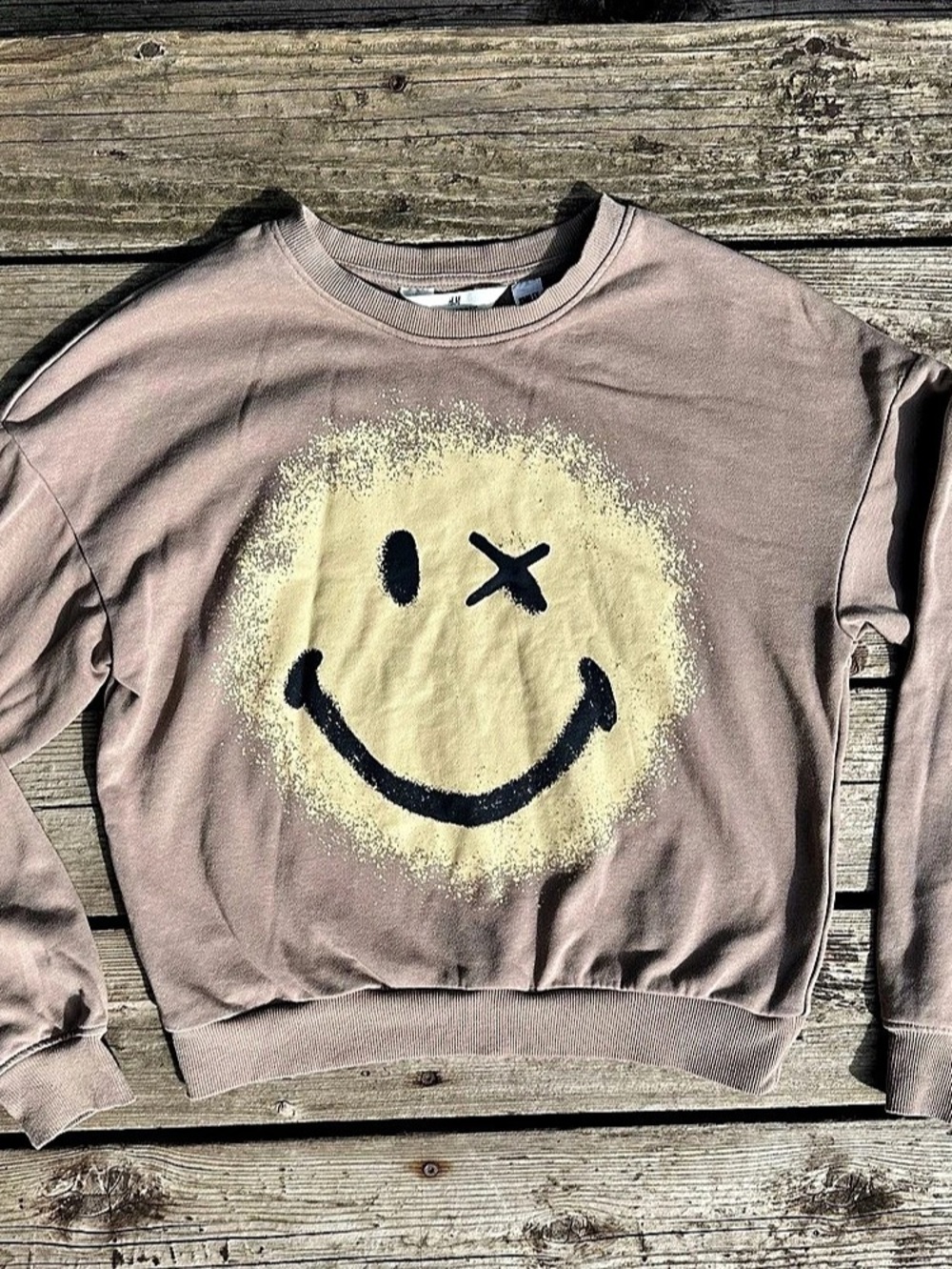 H&M tan Smileyworld Graphic Sweatshirt Girls 12-14Y